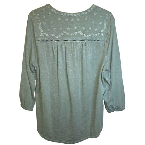 Lucky Brand Embroidered Henley Peasant Top Long Sleeve Split V-Neck Sz XL Green - Picture 5 of 14